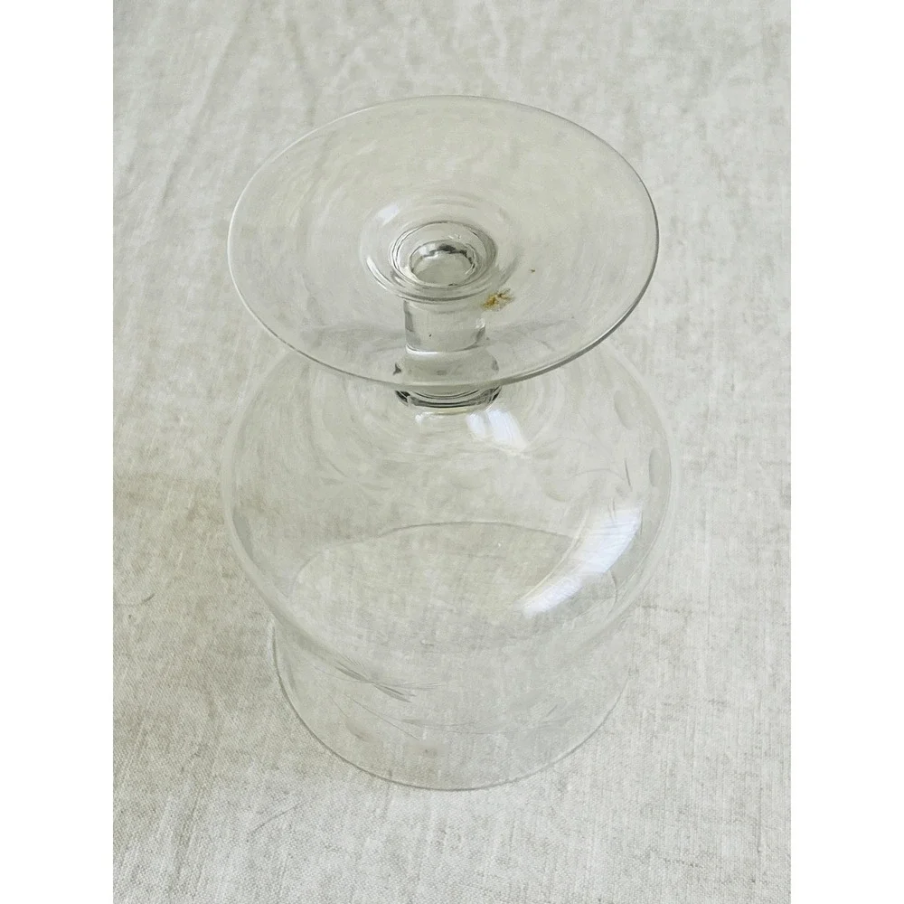 MCM Arcadia Etched Brandy Glass 1950s 1960s Romania Vintage Snifter Single Glass